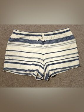 Women’s Blue & White Cotton Striped Casual Drawstring Shorts - Size L